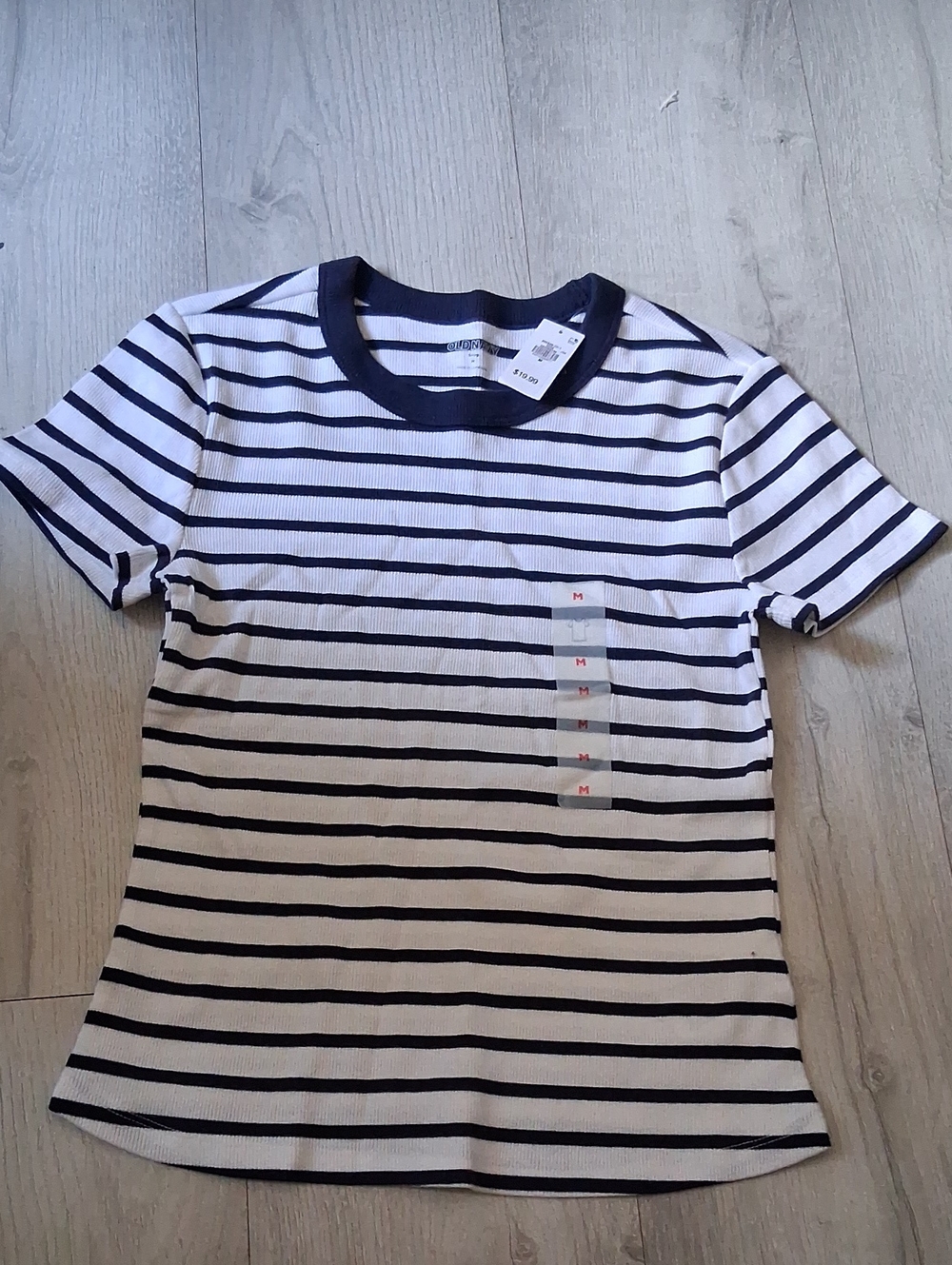 Old Navy Navy and White Striped Crew Tee
